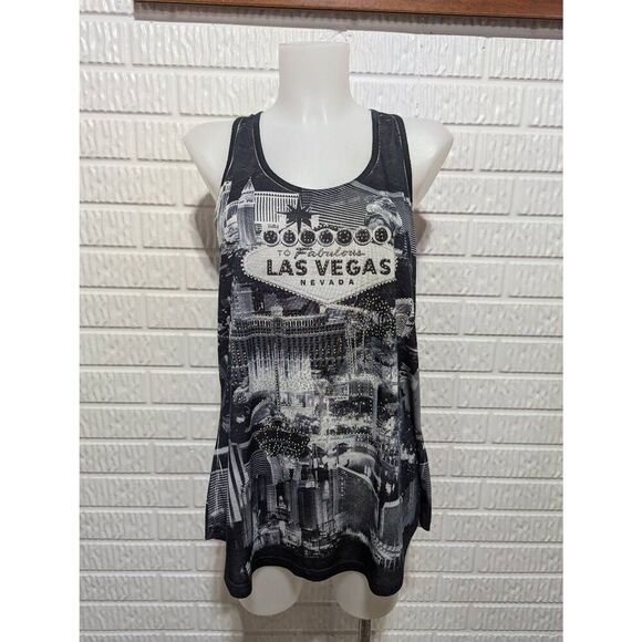 Banana Expression Women's Black Las Vegas Sparkle Embellished Racer Back Tank To - Picture 1 of 6